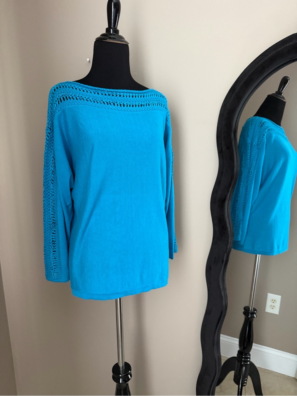 Lauren Ralph Lauren Turquoise Crochet Trim Top Blouse Size L